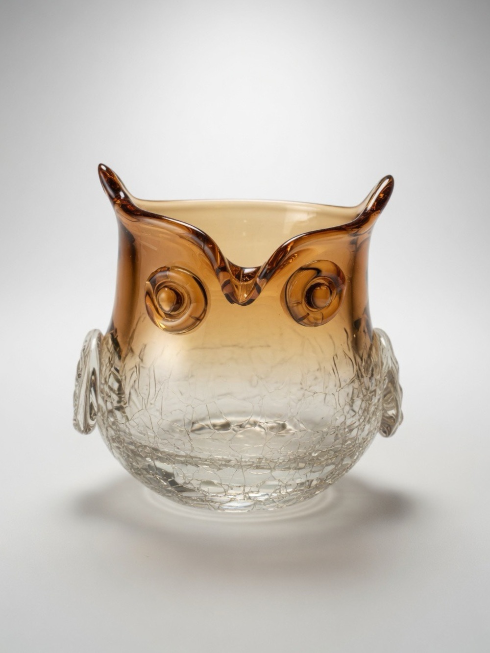 Vintage Iridescent, Crackle Glass Owl Votive Candle Holder Vase